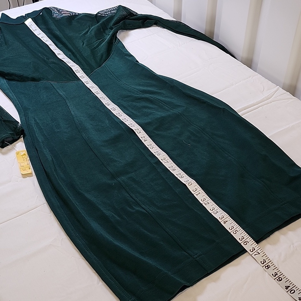 Tadashi Shoji Vintage Dark Green Mesh Insert Long Sleeve Dress Size Small - Picture 10 of 10